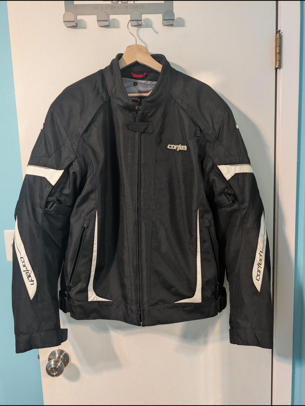 Men’s Cortech Black Motorcycle Jacket with White Accents